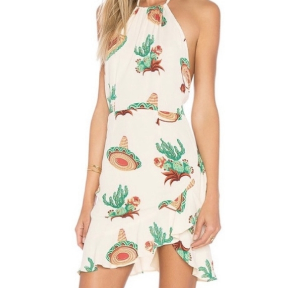 Nwt Flynn Skye Monica almond cactus print halter mini dress xs - Picture 2 of 9